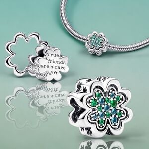 Pandora Sterling Silver Splittable Four-Leaf Clover Charm With Green Crystals